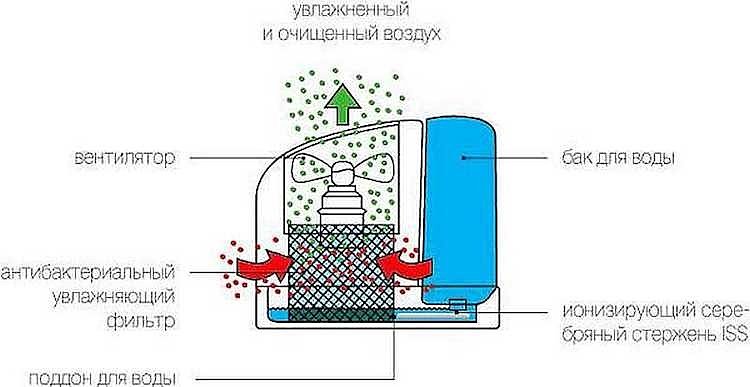 Схема устройства воздухоувлажнителя холодного испарения