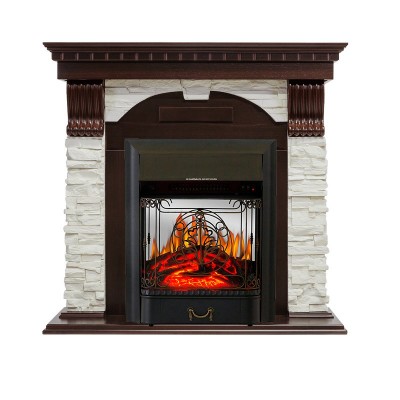 Каминокомплект Royal Flame Dublin - Темный дуб / Сланец белый с очагом Majestic FX M Black