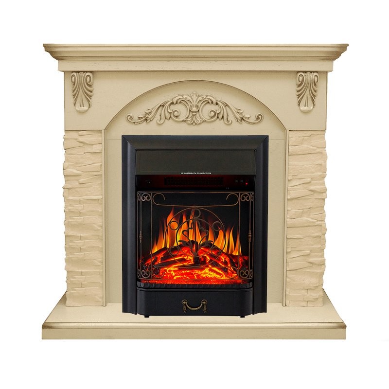 Каминокомплект Royal Flame Bern Сланец крупный бежевый / Алебастр патина с очагом Majestic FX Black
