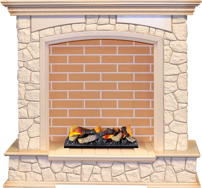 Каминокомплект Dimplex Preston - Слоновая кость / Кирпич с очагом Cassette 400 LNH-INT (с дровами)