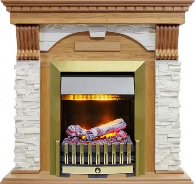 Каминокомплект Dimplex Dublin - Дуб / Сланец белый с очагом Danville Antique Brass FB2