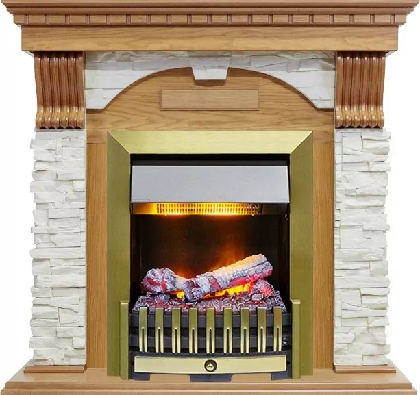 Каминокомплект Dimplex Dublin - Дуб / Сланец белый с очагом Danville Antique Brass FB2