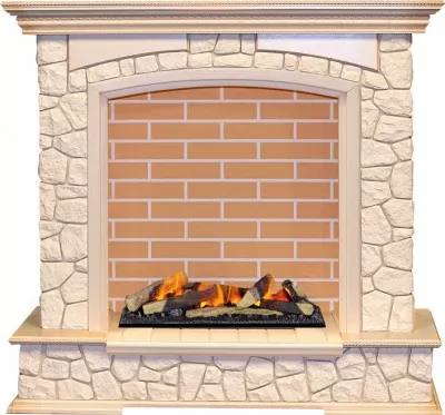 Каминокомплект Dimplex Preston - Слоновая кость / Кирпич с очагом Cassette 600 LNH-INT (с дровами)
