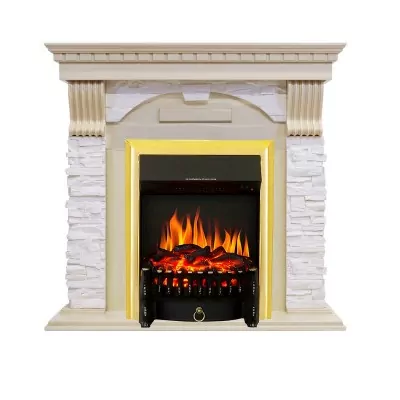 Каминокомплект Royal Flame Dublin - Слоновая кость с патиной / Сланец крем с очагом Fobos FX Brass