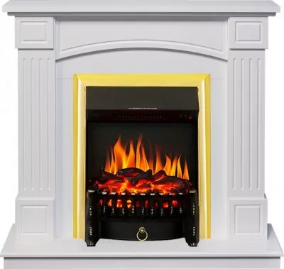 Каминокомплект Royal Flame Boston - Белый (Высота 925см) с очагом Fobos FX Brass