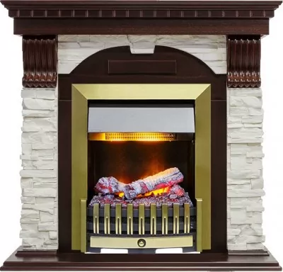 Каминокомплект Dimplex Dublin - Темный дуб / Сланец белый с очагом Danville Antique Brass FB2