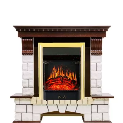 Каминокомплект Royal Flame Pierre Luxe - Темный дуб / Белый с очагом Majestic FX Brass