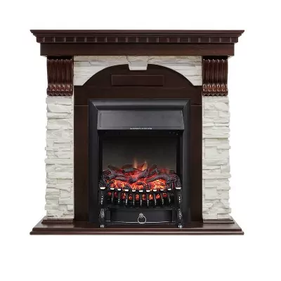 Каминокомплект Royal Flame Dublin - Темный дуб / Сланец белый с очагом Fobos FX Black
