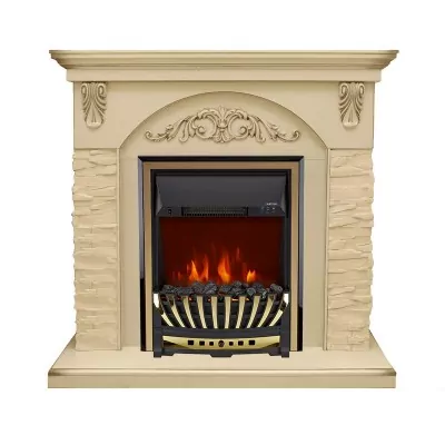 Каминокомплект Royal Flame Bern Сланец крупный бежевый / Алебастр темная патина с очагом Aspen Gold