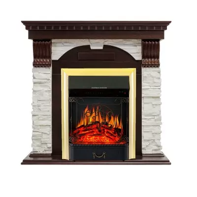 Каминокомплект Royal Flame Dublin - Темный дуб / Сланец белый с очагом Majestic FX Brass