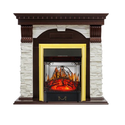 Каминокомплект Royal Flame Dublin - Темный дуб / Сланец белый с очагом Majestic FX M Brass