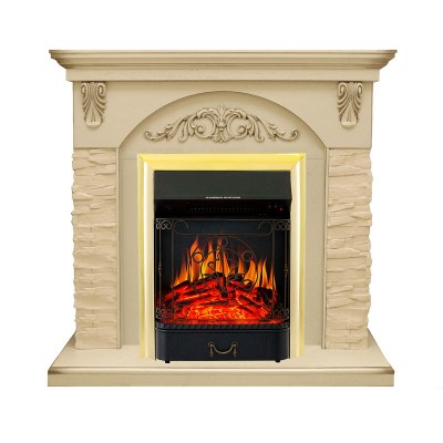 Каминокомплект Royal Flame Bern Сланец крупный бежевый / Алебастр патина с очагом Majestic FX Brass