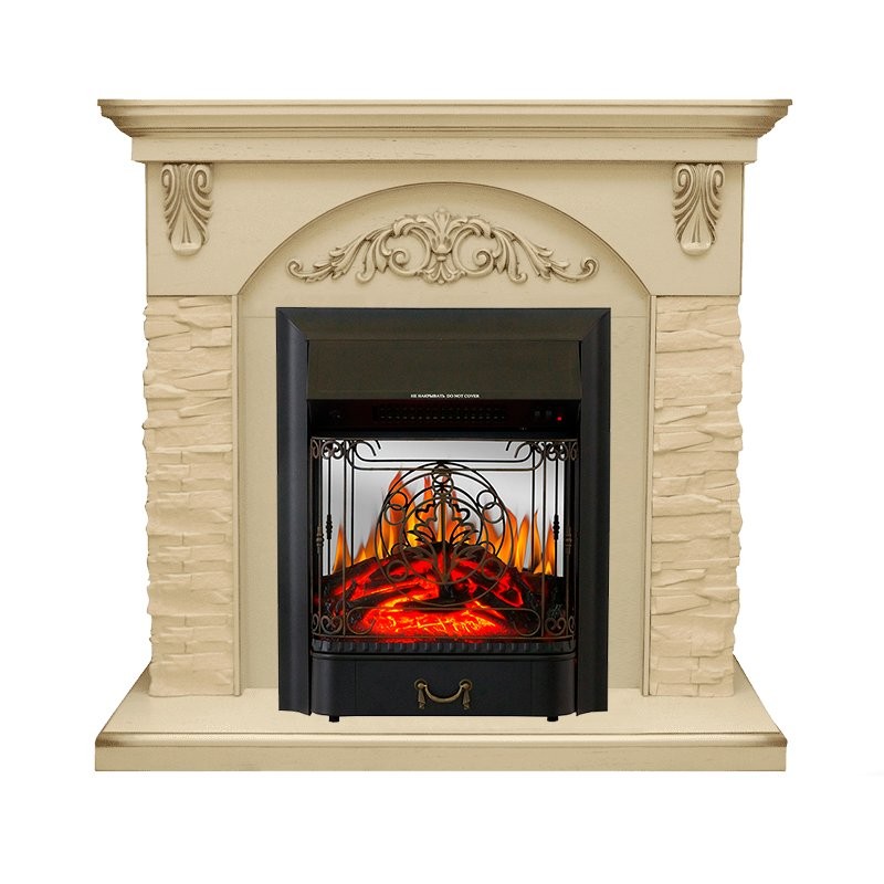 Каминокомплект Royal Flame Bern Сланец крупный бежевый / Алебастр патина очаг Majestic FX M Black