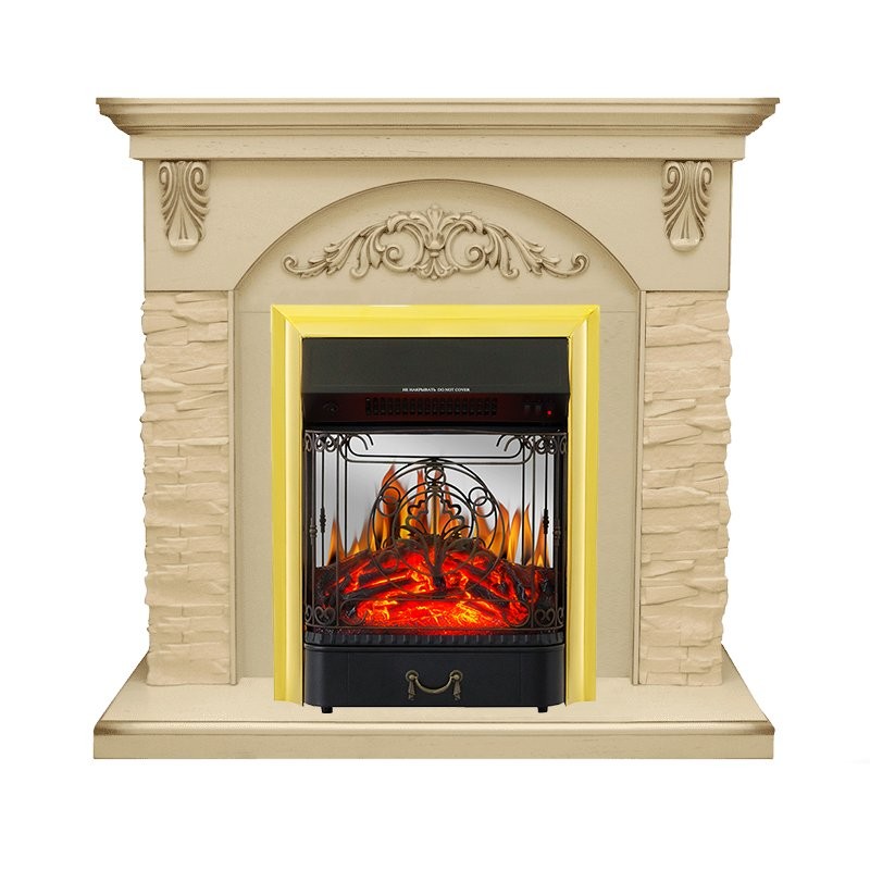 Каминокомплект Royal Flame Bern Сланец крупный бежевый / Алебастр патина очаг Majestic FX M Brass
