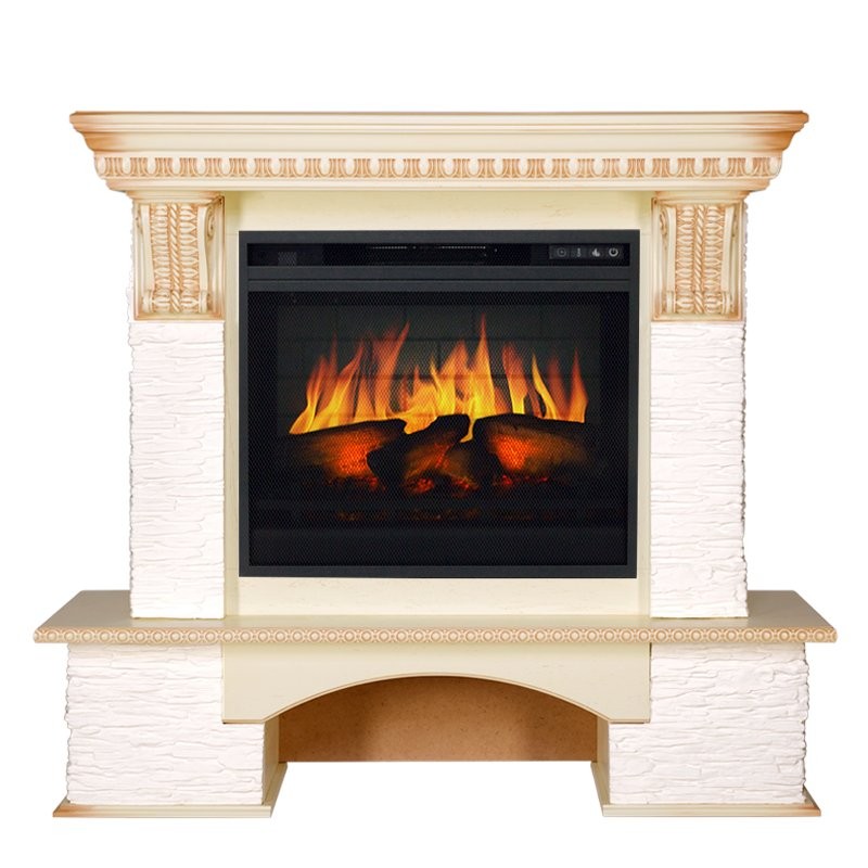 Каминокомплект Royal Flame Pierre Luxe - Сланец белый / Слоновая кость очаг Vision 23 EF LED 3D FX
