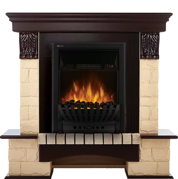 Electrolux Forte Classic камень бежевый, шпон темный дуб с очагом Fobos FX Black