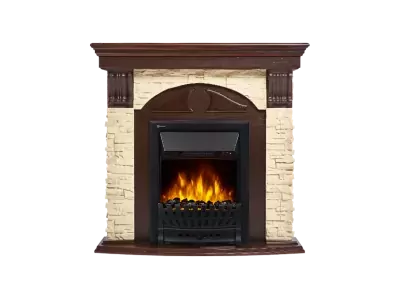 Electrolux Torre Classic камень слоновая кость, шпон темный дуб с очагом Fobos FX M Black