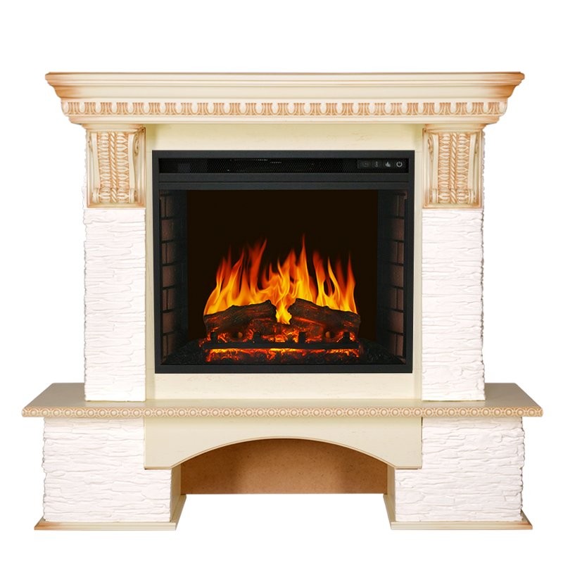 Каминокомплект Royal Flame Pierre Luxe - Сланец белый / Слоновая кость очаг Vision 23 EF LED FX