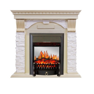 Каминокомплект Royal Flame Dublin - Слоновая кость с патиной / Сланец крем с очагом Fobos FX M Black