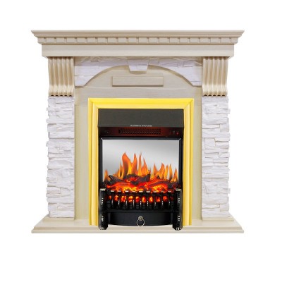 Каминокомплект Royal Flame Dublin - Слоновая кость с патиной / Сланец крем с очагом Fobos FX M Brass