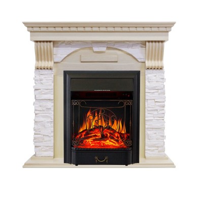 Каминокомплект Royal Flame Dublin - Слоновая кость с патиной / Сланец крем очаг Majestic FX Black