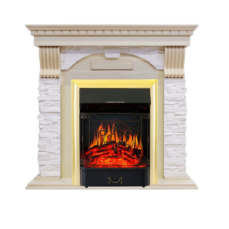 Каминокомплект Royal Flame Dublin - Слоновая кость с патиной / Сланец крем очаг Majestic FX Brass