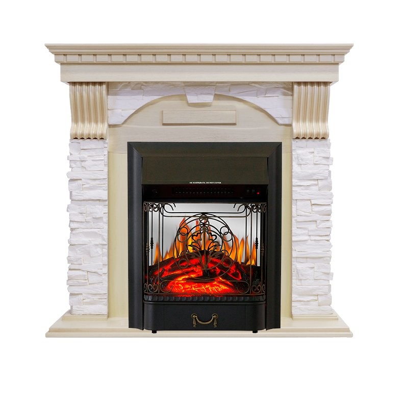 Каминокомплект Royal Flame Dublin - Слоновая кость с патиной / Сланец крем очаг Majestic FX M Black
