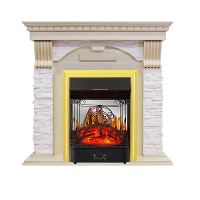 Каминокомплект Royal Flame Dublin - Слоновая кость с патиной / Сланец крем очаг Majestic FX M Brass