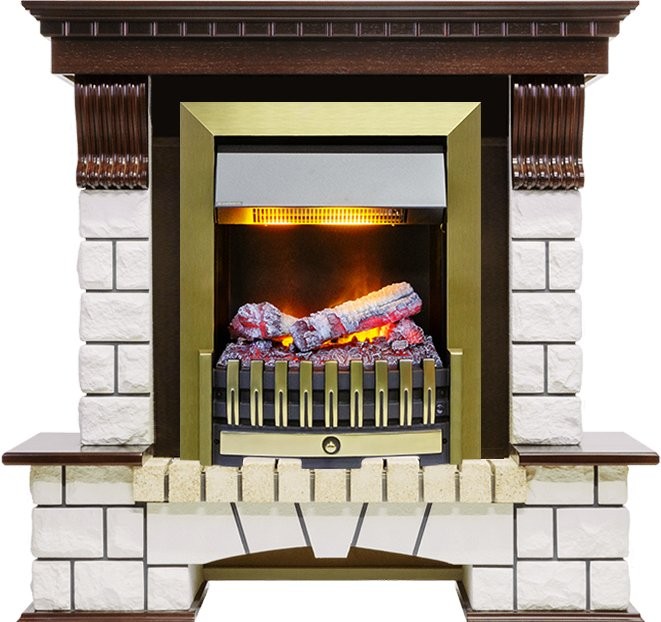 Каминокомплект Dimplex Pierre Luxe угловой - Темный дуб / Белый с очагом Danville Antique Brass FB2