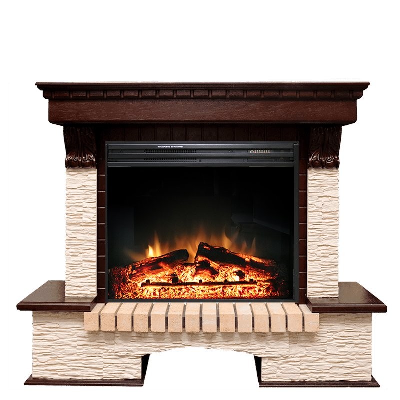 Каминокомплект Royal Flame Pierre Luxe - Темный дуб / Сланец бежевый с очагом Jupiter FX New
