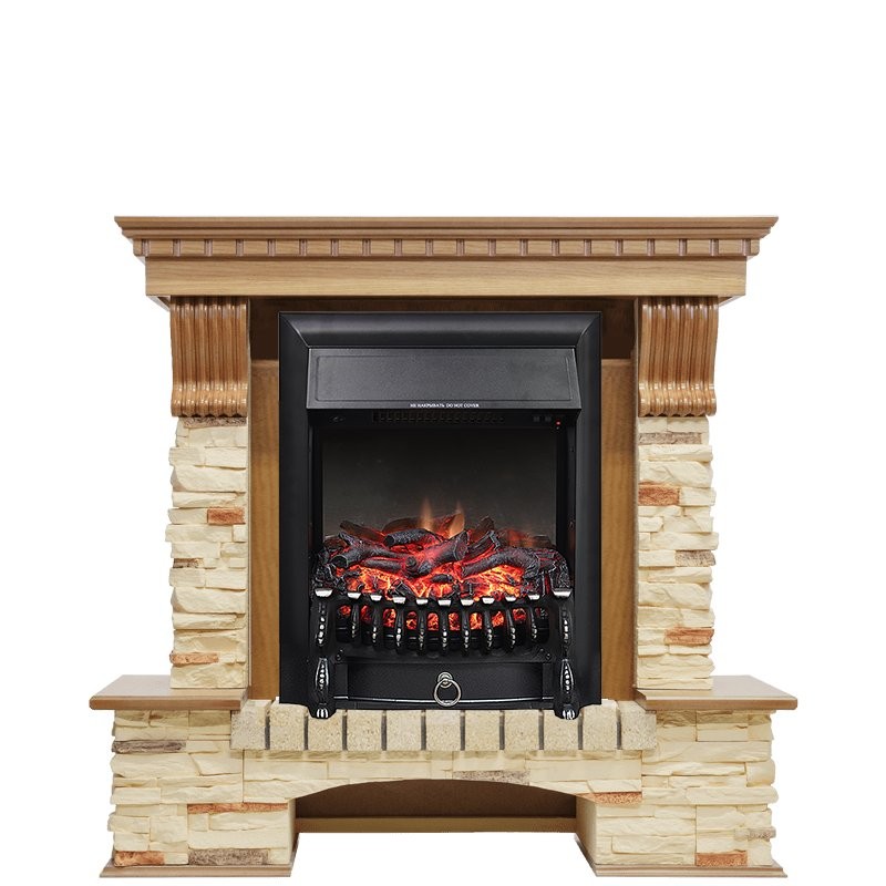 Каминокомплект Royal Flame Pierre Luxe - Дуб / Сланец с очагом Fobos FX Black