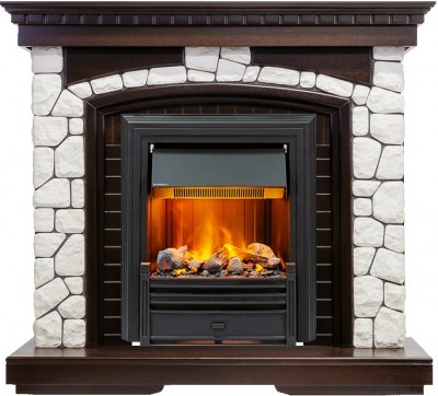 Каминокомплект Dimplex Glasgow - Темный дуб / Белый с очагом Brookline Black
