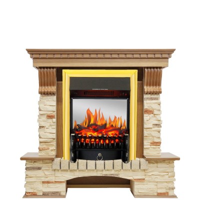 Каминокомплект Royal Flame Pierre Luxe - Дуб / Сланец с очагом Fobos FX M Brass