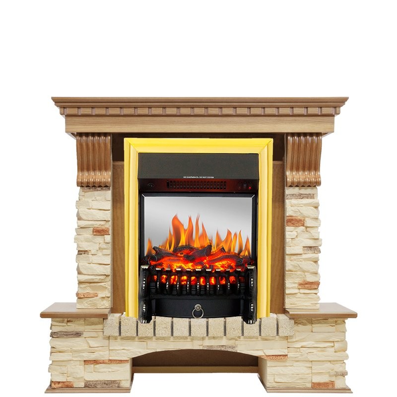 Каминокомплект Royal Flame Pierre Luxe - Дуб / Сланец с очагом Fobos FX M Brass