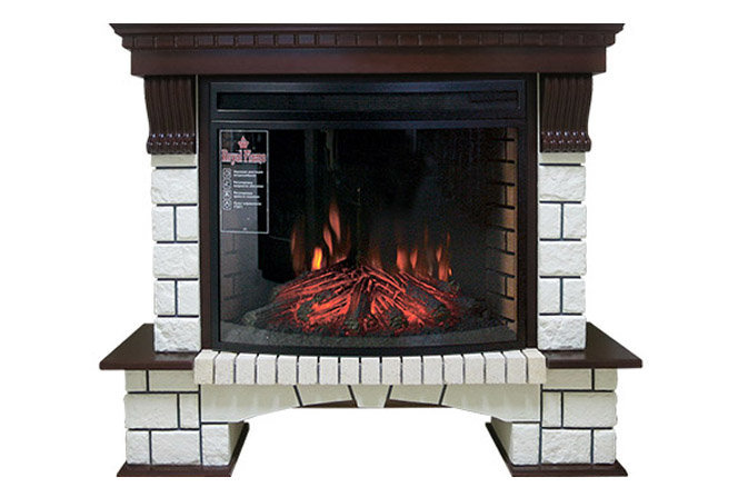 Портал электрокамина Royal Flame Pierre Luxe Dioramic 33 FX камень белый/темный дуб