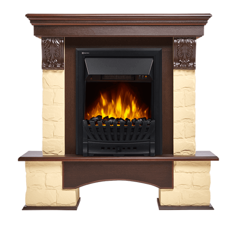 Каминокомплект Electrolux Forte Classic камень бежевый, шпон темный дуб с очагом EFP/P-1020LS