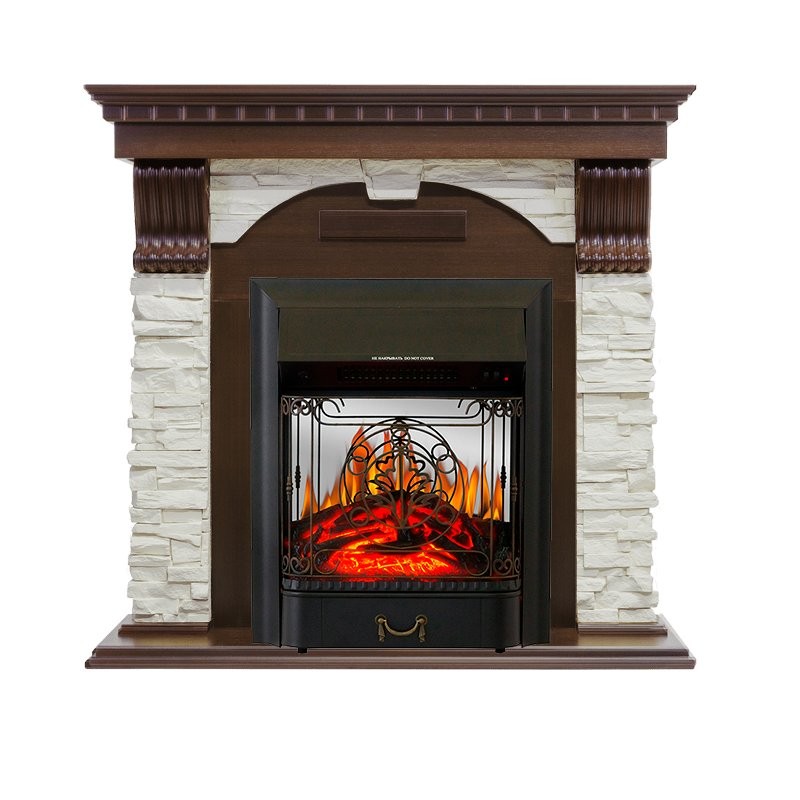Каминокомплект Royal Flame Dublin угловой - Темный дуб / Сланец белый с очагом Majestic FX M Black