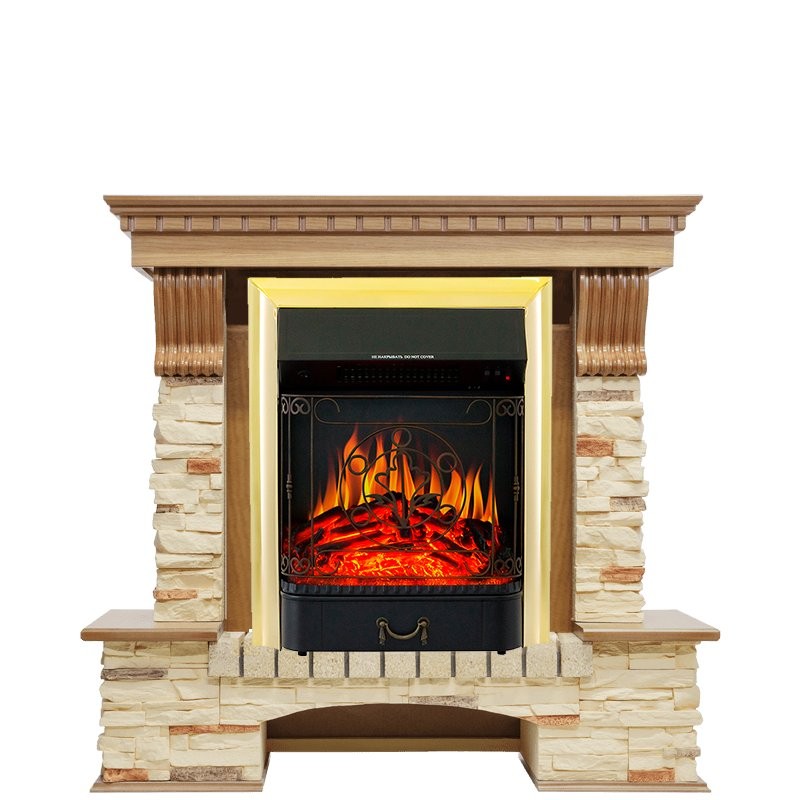 Каминокомплект Royal Flame Pierre Luxe - Дуб / Сланец с очагом Majestic FX Brass