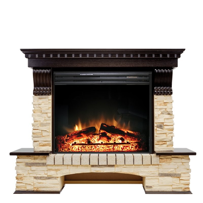 Каминокомплект Royal Flame Pierre Luxe угловой - Темный дуб / Сланец с очагом Jupiter FX New