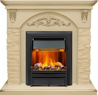 Каминокомплект Dimplex Bern Сланец крупный бежевый / Алебастр темная патина с очагом Brookline Black