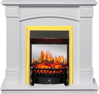 Каминокомплект Royal Flame Boston - Белый (Высота 925см) с очагом Fobos FX M Brass