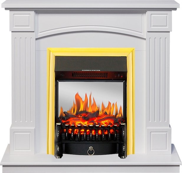 Каминокомплект Royal Flame Boston - Белый (Высота 925см) с очагом Fobos FX M Brass