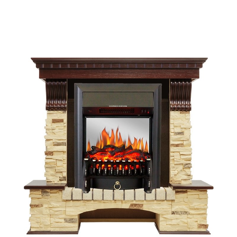 Каминокомплект Royal Flame Pierre Luxe - Темный дуб / Сланец с очагом Fobos FX M Black