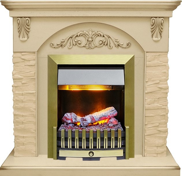Каминокомплект Dimplex Bern Сланец крупный бежевый / Алебастр с очагом Danville Antique Brass FB2