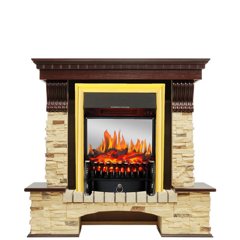 Каминокомплект Royal Flame Pierre Luxe - Темный дуб / Сланец с очагом Fobos FX M Brass