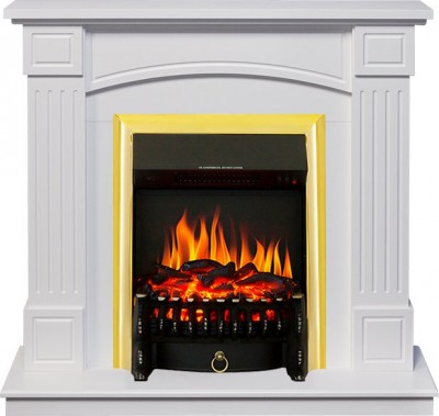 Каминокомплект Royal Flame Boston - Белый (Высота 925см) с очагом Fobos FX Brass