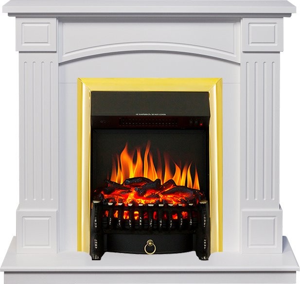 Каминокомплект Royal Flame Boston - Белый (Высота 925см) с очагом Fobos FX Brass