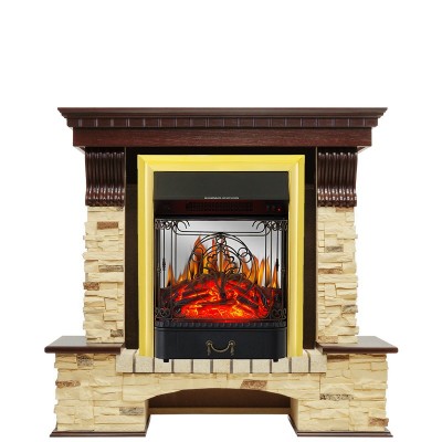 Каминокомплект Royal Flame Pierre Luxe - Темный дуб / Сланец с очагом Majestic FX M Brass