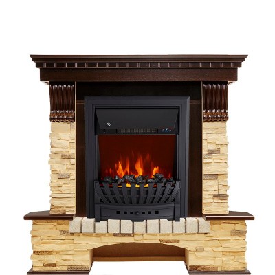 Каминокомплект Royal Flame Pierre Luxe угловой - Темный дуб / Сланец с очагом Aspen Black