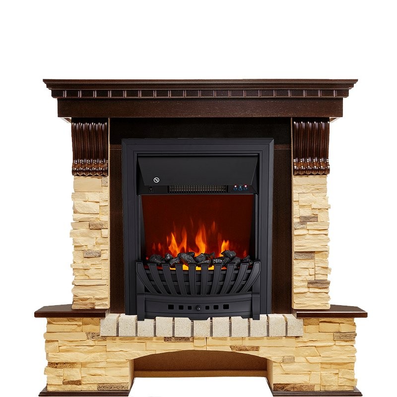 Каминокомплект Royal Flame Pierre Luxe угловой - Темный дуб / Сланец с очагом Aspen Black